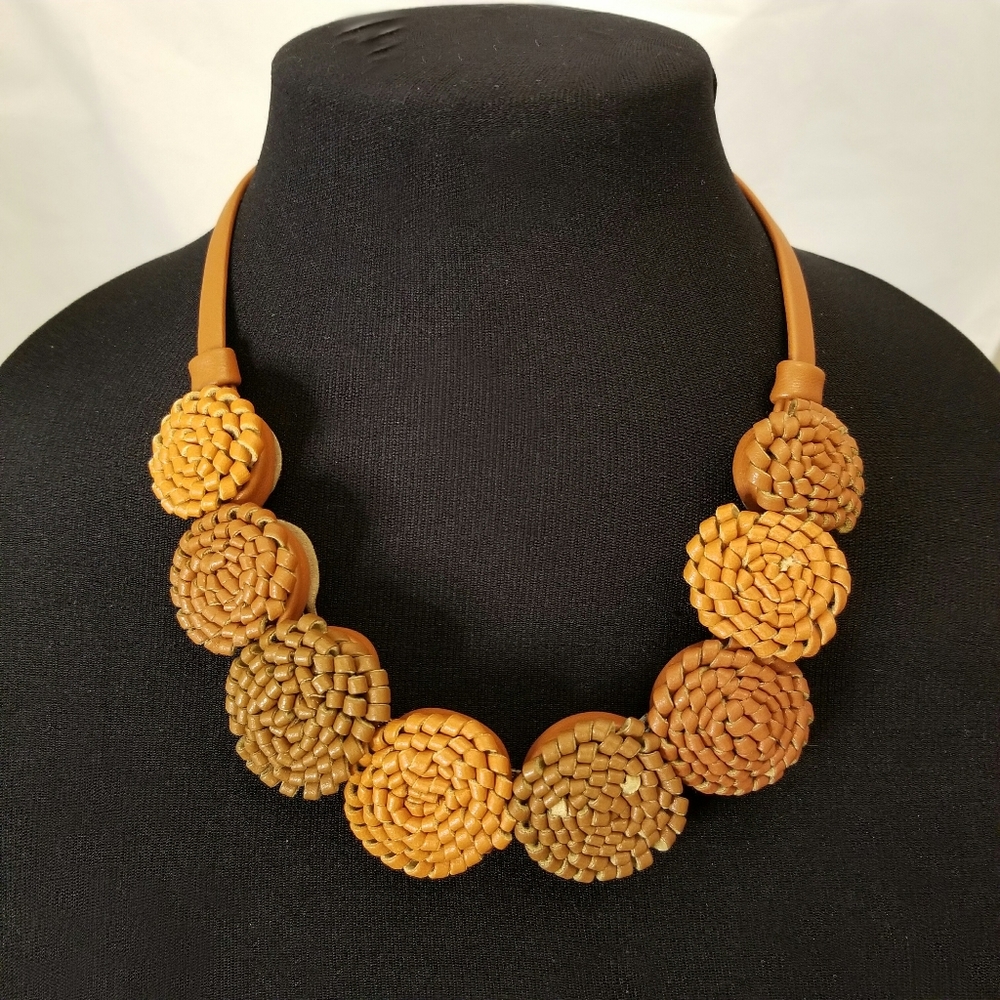 Romance Faux Leather Fringe Flower Statement Necklace – 18” Short Necklace